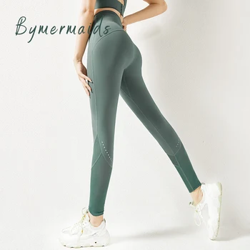 Bymermaids Mesh Ekleme fitness pantolonları kadın Push Up Dikişsiz Tayt Koşu Egzersiz Tayt Yüksek Bel Yoga Pantolon Dokuz Nokta