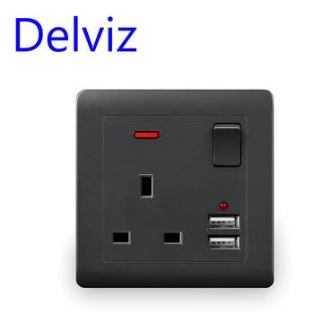 Delviz İNGILTERE standart USB soket, Anahtar kontrol güç kaynağı, 2.1 A Çift USB Şarj Portu, AC 110 V~250 V, duvara monte 13A güç çıkışı