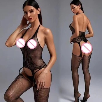 Yeni kadın İç Çamaşırı Fishnet Bodysuit Kostüm Erotik Örgü Tayt İç Çamaşırı Elbise Bayanlar Seksi Şeffaf Tam Vücut Çorapları