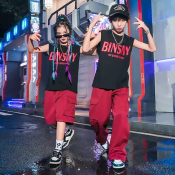 Yeni Kolsuz Hip Hop Gömlek Şort Çocuklar Caz Giyim Kpop Kıyafet Erkek Kız sokak dans kostümü Genç Sahne Performansı Giyim