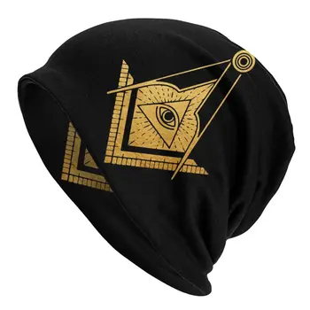 Altın Masonik Sembol Bonnet Bere Örgü Şapkalar Erkekler Kadınlar Unisex Yetişkin Masonluk Sıcak Kış Skullies Beanies Kap Kayak