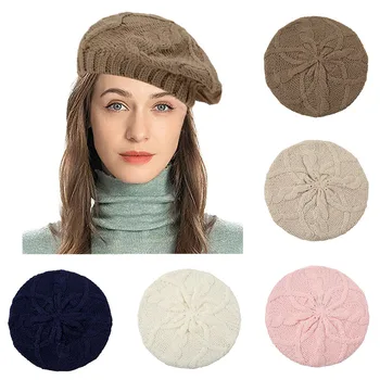 Düz Renk Kadın Bere Şapka Vintage Yün Örme Sıcak Bere Moda Eğlence Kız Bayanlar Sonbahar Kış Sanatçı Ressam Kap