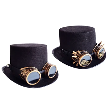 Vintage Unisex Steampunk silindir şapka Gözlük Victoria Siyah Kostüm Şapka Aksesuarları