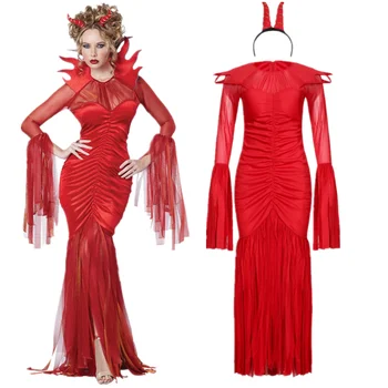 Kadınlar Seksi Kırmızı Evil Vampir Kostümleri Cosplay Yetişkin Kadın Cadılar Bayramı Karnaval Performans Disguise Cosplay Üniforma