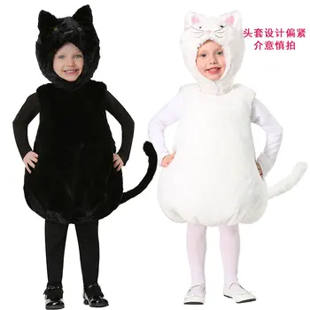 Ye's Cadılar Bayramı çocuk Günü sahne gösterisi gösterisi çocuk yürümeye başlayan hayvanlar sevimli siyah kedi kabarık kostümleri sıkı başörtüsü