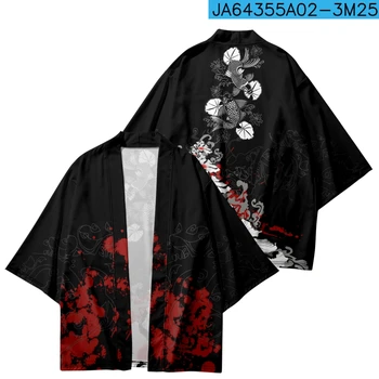 Geleneksel Japon Çiçek Sazan Baskı Kimono Erkekler Yukata Hırka Gömlek Cosplay Haori Büyük Boy Streetwear Tops