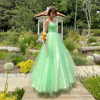 ROSELLA Yeşil Straplez Bir Çizgi Kadınlar Akşam Parti Elbise Kore Resmi Basit Olay Modern Balo Abiye Yeni Tasarım 2023