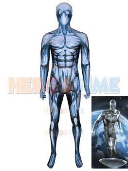 Gümüş Kas Gölge Kostüm Cosplay Kostüm 3D Baskı Cosplay Kostümleri Zentai Sadece Bodysuit
