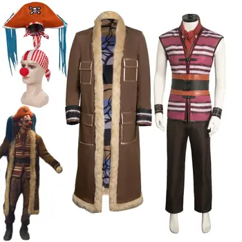Buggy Tek Parça Cosplay Canlı Aksiyon Fantasia Kostüm Disguise Yetişkin Erkekler Ceket Pantolon korsan şapkası Kıyafetler Adam Cadılar Bayramı Kostümleri