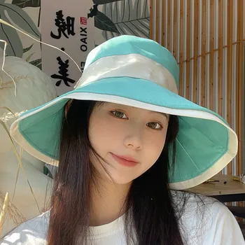 2022 Büyük kenarlı Kova Şapka Yaz Açık Güneş Koruyucu Güneşlik güneş şapkaları anti-ultraviyole Japon Düz Renk Havza Kap Kadın
