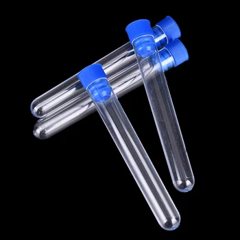 10 Adet Yüksek Kalite 15x100mm Kimya Şeffaf Plastik test tüpü Sert Plastik test tüpü Mavi Kanatlı Fiş Toptan