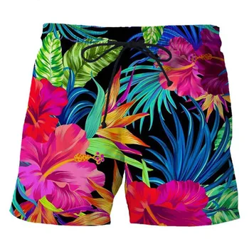 2023 Yaz 3D Baskı Renkli Çiçekler Özelleştirilmiş erkek Doğa Sporları Şort Giymek İpli Elastik plaj pantolonları
