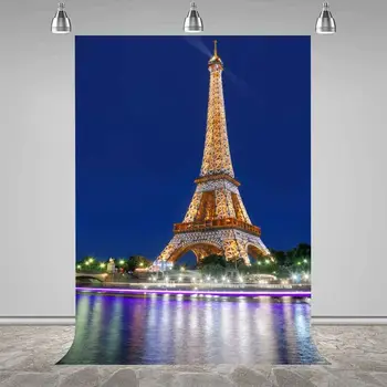Eyfel Kulesi Fotoğraf Backdrop Paris Landmark Paris Şehir Gece Arka Plan Ünlü Şehir Sembolü Posteri Dünyaca Ünlü Binalar