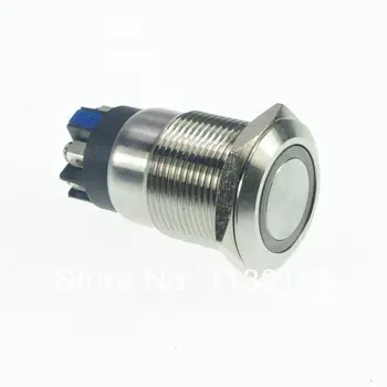 LED Renk Mavi 19mm Paslanmaz Çelik Halka işıklı Anlık basmalı düğme anahtarı 1NO 1NC Vidalı Terminal Su Geçirmez
