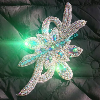 parlak AB cam kristal çiçek düzeltir dans elbise dekorasyon için büyük strass çiçek aplike giysiler için şapka eşarp rhinestones