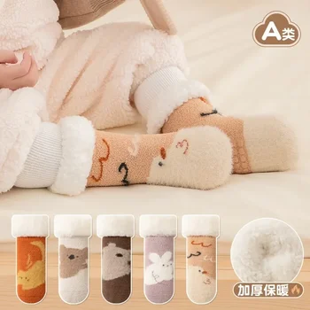 Bebek Çorap Kış Kalınlaşmış Sıcak Sonbahar ve Kış Polar Bebek Kız çocuk kaymaz Mercan Polar Kat Çorap Erkek