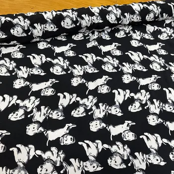 Karikatür Köpek Baskılı Krep De Şin Kumaş Marka Moda Tasarım Polyester Siyah Kumaşlar Kumaş Metre Dıy Dikiş Malzemesi