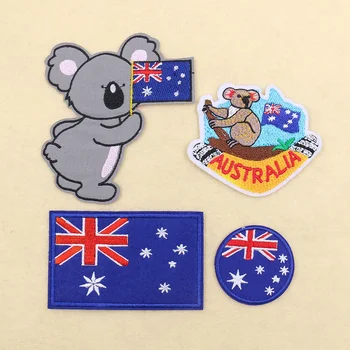 2 ADET Avustralya Bayrağı Koala Özel Demir on Transferler Giyim için DIY Dikiş Rozeti Nakış Yama Aplike Sticker Aksesuarları