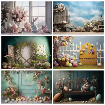 ay.QG paskalya tavşanı Tavşan Deco Fotoğraf Stüdyosu için Ev Kapı Kapı Çit Yumurta Arka çocuk Parti Çekim Sahne