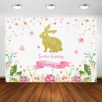 Tavşan 1st Doğum Günü Backdrop Kızlar için İlk Doğum Günü Partisi Arka Plan Altın Tavşan Pembe Noktalar paskalya tavşanı Tema Parti Afiş