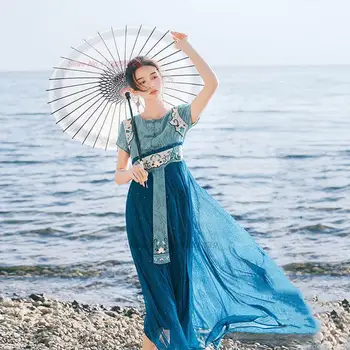 2024 çin hanfu elbise halk kostüm geleneksel ulusal şifon elbise antik çiçek nakış prenses elbise streetwear