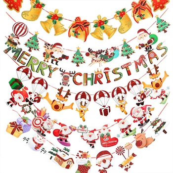 2.5 M Merry Christmas Afiş askı süsleri Yeni Yıl Kağıt Bayrak Afiş Tatil Parti Noel Baba Kardan Adam Noel ağaç dekor