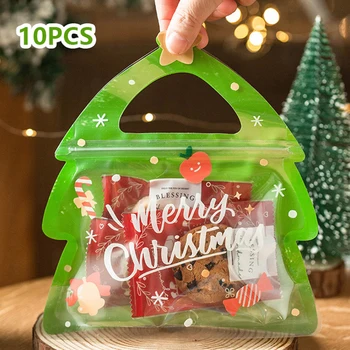 10 Adet noel hediyesi Çanta Şeker çikolatalı kurabiye kalıbı Nuga Bisküvi hediye paketi Ağacı Santa fermuarlı çantalar Çocuklar Yeni Yıl Partisi Hediye