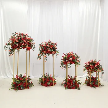 İpek ve plastikten yapılmış düğün yapay çiçekler topu, kemerlerde kullanılan duvar dekorasyonu için sahte yapraklar