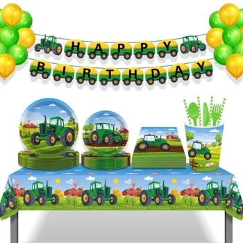 Yeni çiftlik traktörü Temalı Tek Kullanımlık Sofra Fincan plaka seti Çocuklar Doğum Günü Masa Örtüsü Balon Afiş Dekorasyon Malzemeleri