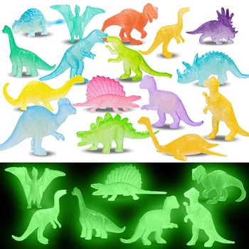 16 adet/torba Mini Aydınlık Dinozorlar Glow Karanlık Dino Oyuncaklar Tedavi Çocuklar Doğum Günü Partisi Iyilik Erkek Kız Hediyeler Hediyeler Dolgu