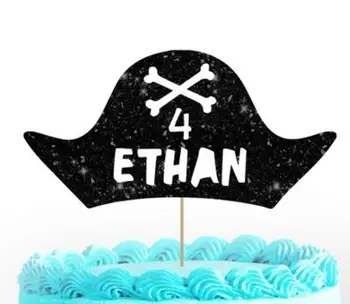 kişiselleştirin adı yaş glitter korsan şapkası çocuk doğum günü Pastası Topper-bebek duş parti kek toppers vaftiz dekorasyon