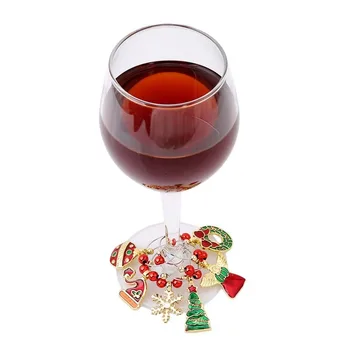 6 adet / takım Noel şarap bardağı Dekorasyon Takılar Parti Yeni Yıl Kupası Yüzük Masa Süslemeleri Noel Kolye Ev Dekor 2023