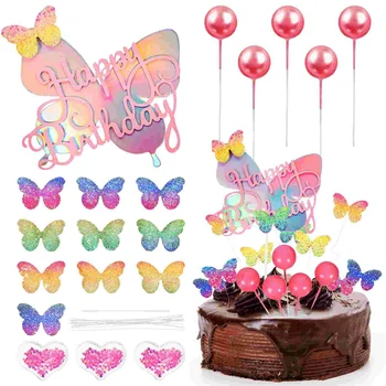 Tatlı Kek Ekle Bebek Mutlu Doğum Günü Süslemeleri Dekorasyon Kiti Kağıt Cupcake Topper