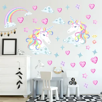 Yeni gökkuşağı ünikorn Yıldız Karikatür Duvar Sticker çocuk Odası Yatak Odası Oturma oda arka planı Duvar Dekorasyonu Kendinden Yapışkanlı Duvar