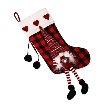Gnome Hediyeler Çorap Noel Çorap Para Mujer İç Ekose