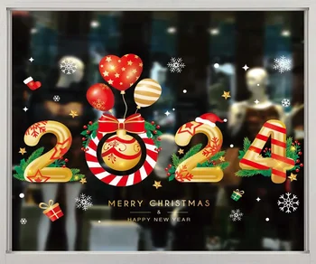 2024 Karikatür Merry Christmas Pencere Çıkartmaları Noel Baba Noel Ağacı Cam Çıkartması Noel Süslemeleri Ev için Yeni Yıl Etiketleri