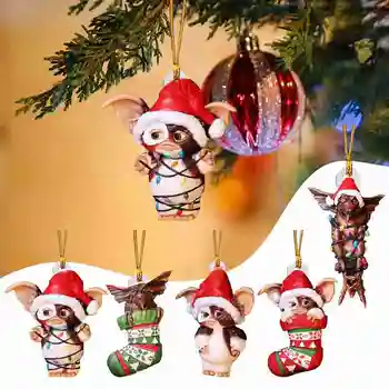 Noel Ağacı Kolye Gremlinler Peri İşık Santa Şapka Noel Süsler 2023 Mutlu Noel Dekorasyon Ev için Noel Navidad