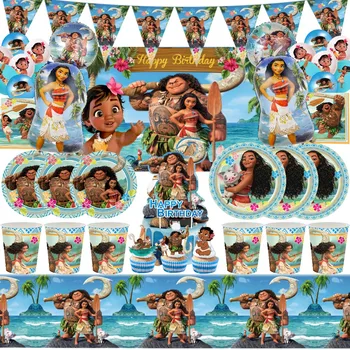 Disney Moana Doğum Günü Partisi Dekorasyon Moana Maui Balonlar Tek Kullanımlık Sofra Arka Planında Bebek Duş Çocuk Kız Parti Malzemeleri