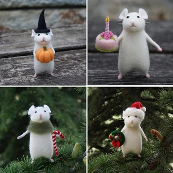 Kiti Hiçbir Bitirmek Cadılar Bayramı Yortusu Christmals Mouse Fare Kabak Kek Yün İğne Keçe Kiti Komik DIY Fare Hayvan oyuncak seti