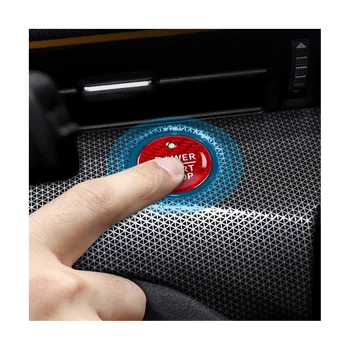 Araba Start Stop Motor Düğmesi Gerçek Karbon Fiber Sticker Basma düğme kapağı Ford Mustang için Mach-E 2021 2022 (Kırmızı)