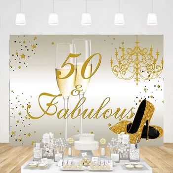 Mutlu 50th Doğum Günü Zemin Kadın Dekorasyon Afiş Altın Yüksek Topuklu Şampanya Muhteşem Fotoğraf Arka Plan Parti Stüdyo Prop