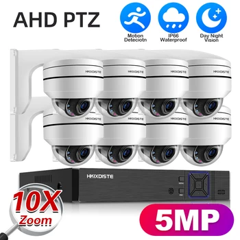 HD 5MP 10X Zoom PTZ AHD Güvenlik Kamera Sistemi BNC 8 Kanallı DVR Kiti Metal Dome Su Geçirmez Kamera Video gözetleme Seti Xmeye