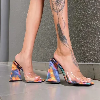 Yüksek topuklu sandalet kadın Slaytlar Burnu açık Kalın Tabanlı Bayan Terlik Parti Katır Ayakkabı Kadın yüksek topuklu ayakkabı Seksi