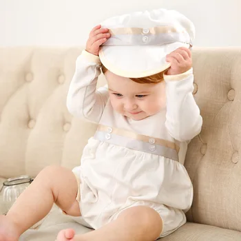 Bebek Erkek Vaftiz 1st Yıl doğum günü partisi elbisesi Vaftiz Bebek Tulum Giyim Yürümeye Başlayan Çocuk Tulum + Şapka 3-24M