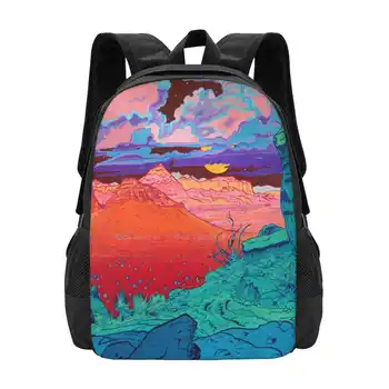 Pembe Bulutlar Desen Tasarım Dizüstü Seyahat Okul Çantaları Pop Art Komik Renk Pop Kültürü Manzara Çöl Ay Kayalar Vadisi Jeoloji