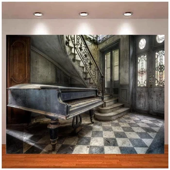 Fotoğraf Backdrop Vintage Kale İçinde Düğün Töreni Piyano Merdiven Eski Bina Terk Edilmiş Oda Kapı Salonu Arka Plan