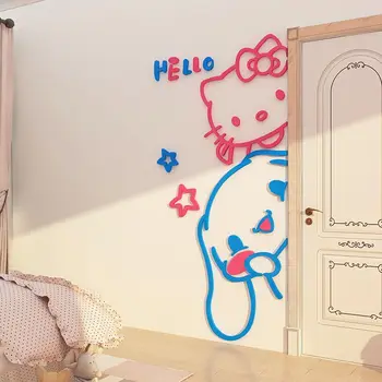Sanrio çocuk Odası Dekorasyon 3D Üç Boyutlu Etiket Etiket Kapı Sticker Cinnamoroll Hello Kitty Karikatür Sevimli Hediye