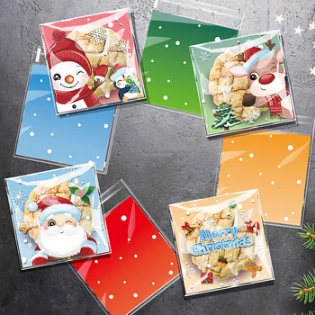 100 Adet Noel Şeker Çerez hediye keseleri Plastik Kendinden yapışkanlı Bisküvi Aperatif Ambalaj Poşetleri Noel Partisi Dekoru İyilik