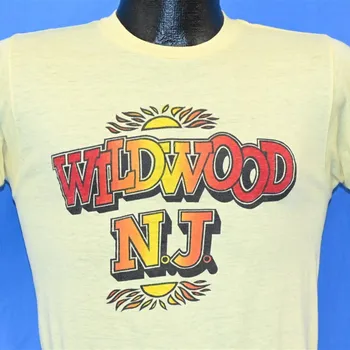 70 s Wildwood New Jersey Shore Plaj Günbatımı Turist t shirt Küçük