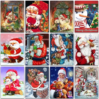 5D Elmas Boyama Tam Kare ve Yuvarlak nakış mozaik Çapraz dikiş Noel Baba Noel Kardan Adam Manzara Ev dekorasyon Sanat
